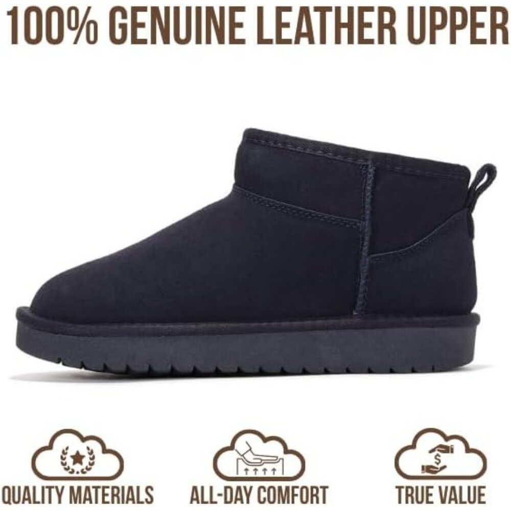 Women Navy Suede Water Resistant with Memory Foam Genuine Leather Ankle Boot - Picture 3 of 6